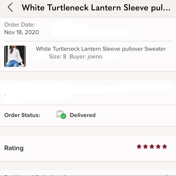White Turtleneck Lantern Sleeve pullover Sweater - Picture 7 of 7